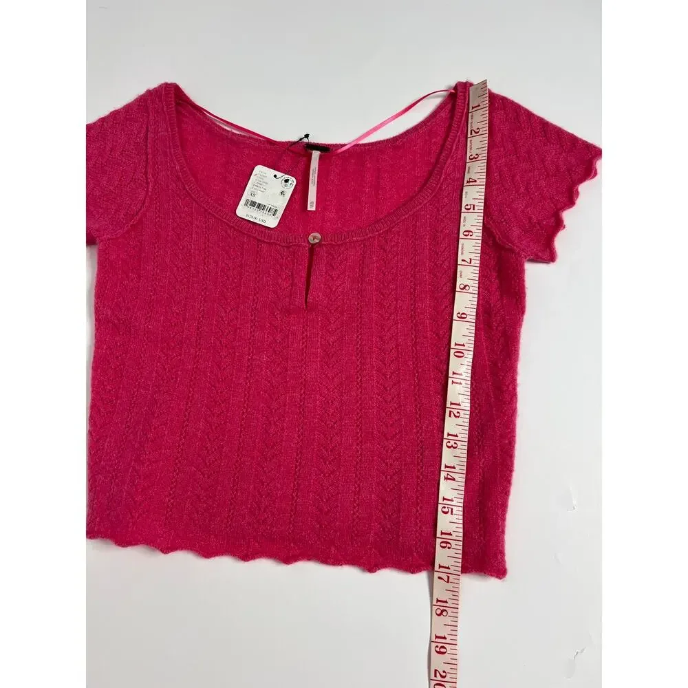 Free People Hera Calypso Pink Pointelle Knit Crop Top Size XS Cashmere NWT